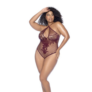 Bloemen Visnet Bodysuit - Queen Size - Kers