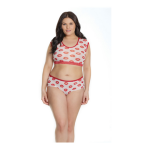 Crop Top en Shorts met Lippenprint - Plus Size